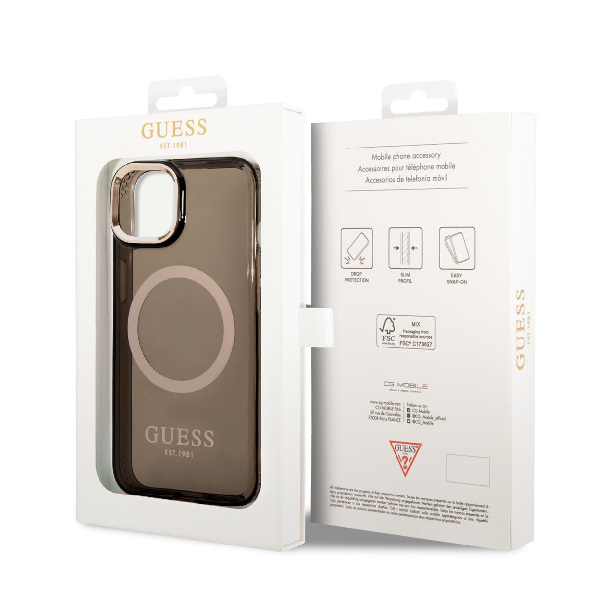 GUESS iPhone 14 Plus hoesje - Gold Buttons & Camera - Magsafe Compatible - Doorzichtig - Zwart - detail 6