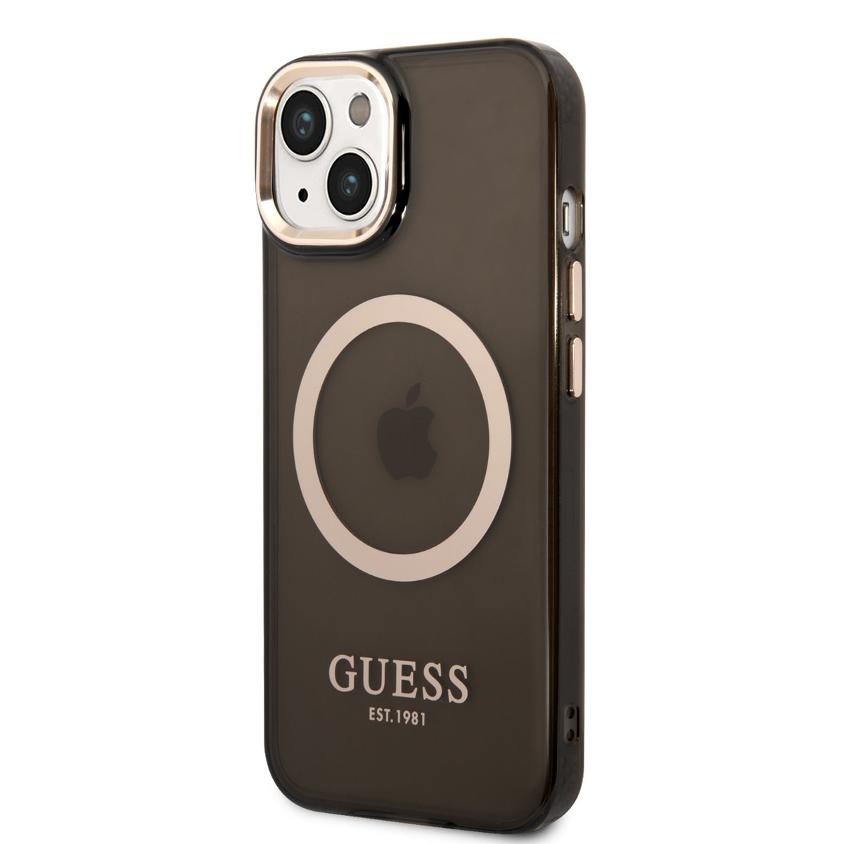 GUESS iPhone 14 Plus hoesje - Gold Buttons & Camera - Magsafe Compatible - Doorzichtig - Zwart - detail 1