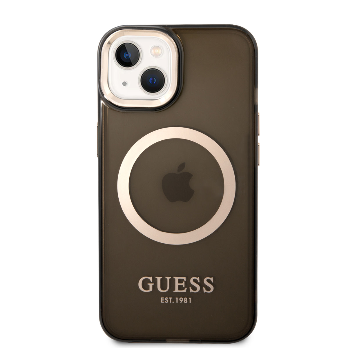 GUESS iPhone 14 Plus hoesje - Gold Buttons & Camera - Magsafe Compatible - Doorzichtig - Zwart - detail 2