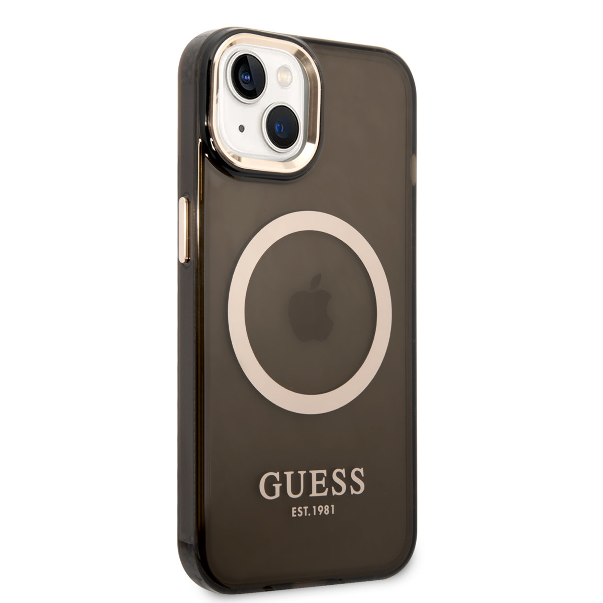 GUESS iPhone 14 Plus hoesje - Gold Buttons & Camera - Magsafe Compatible - Doorzichtig - Zwart - detail 3