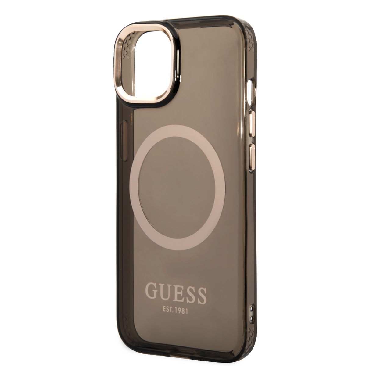 GUESS iPhone 14 Plus hoesje - Gold Buttons & Camera - Magsafe Compatible - Doorzichtig - Zwart - detail 4