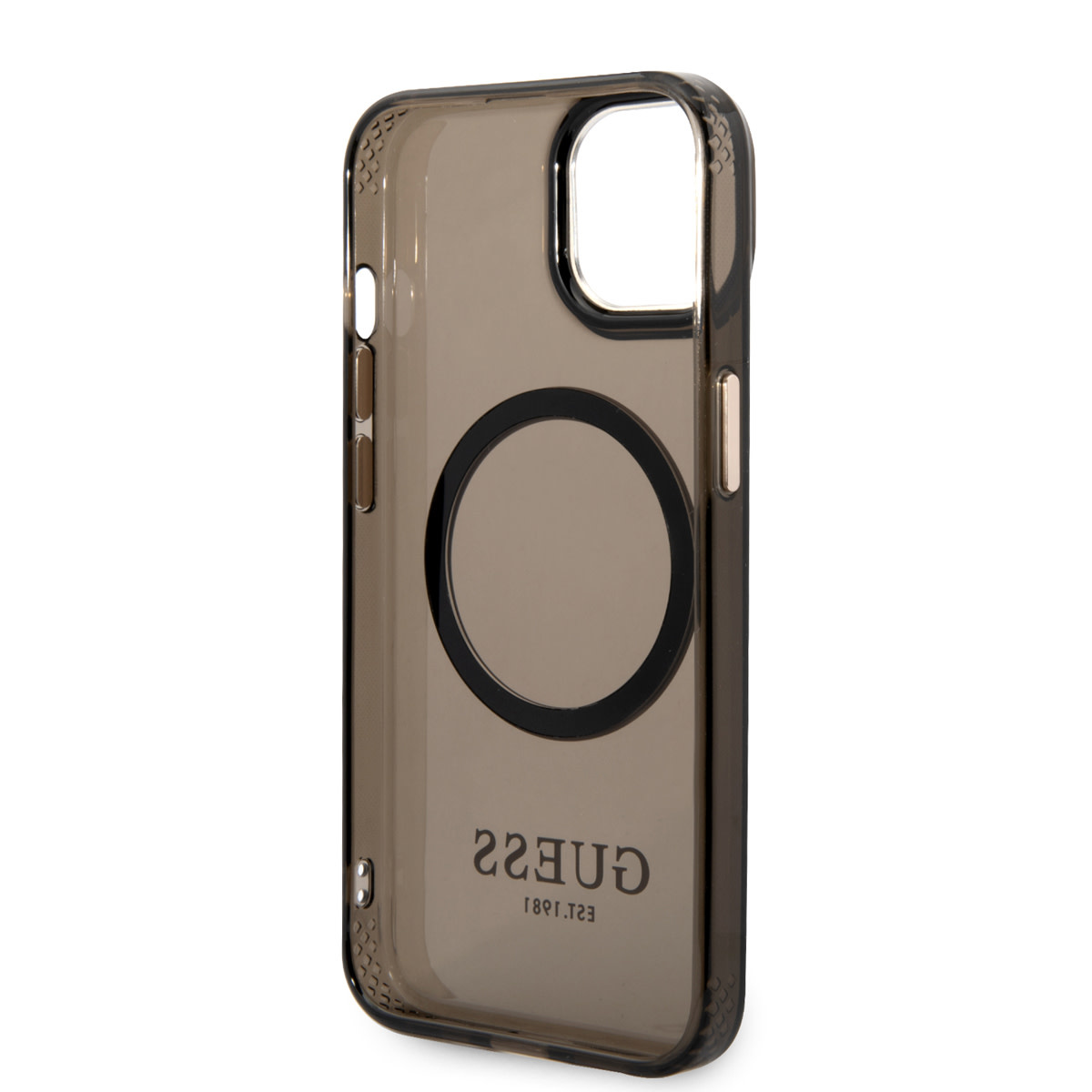 GUESS iPhone 14 Plus hoesje - Gold Buttons & Camera - Magsafe Compatible - Doorzichtig - Zwart - detail 5