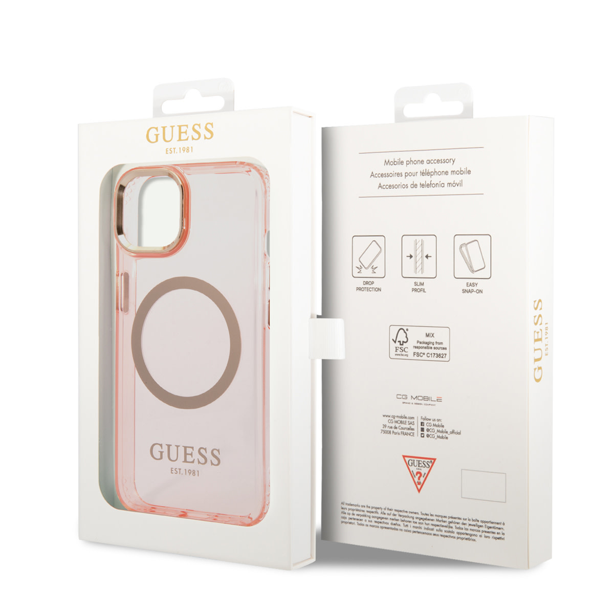 GUESS iPhone 14 Plus hoesje - Gold Buttons & Camera - Magsafe Compatible - Doorzichtig - Roze - detail 6