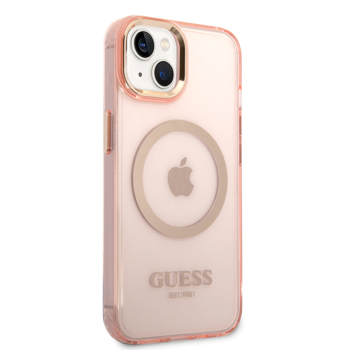 GUESS iPhone 14 Plus hoesje - Gold Buttons & Camera - Magsafe Compatible - Doorzichtig - Roze - detail 3