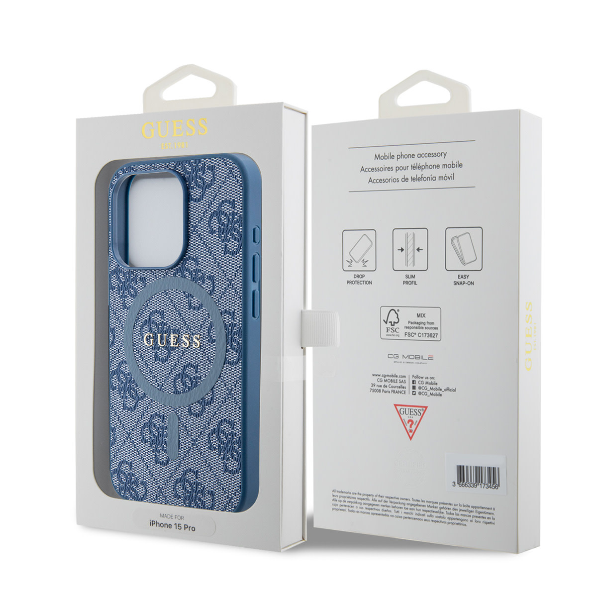 GUESS iPhone 15 Pro hoesje - MagSafe - 4G Classic Logo - Blauw - detail 7