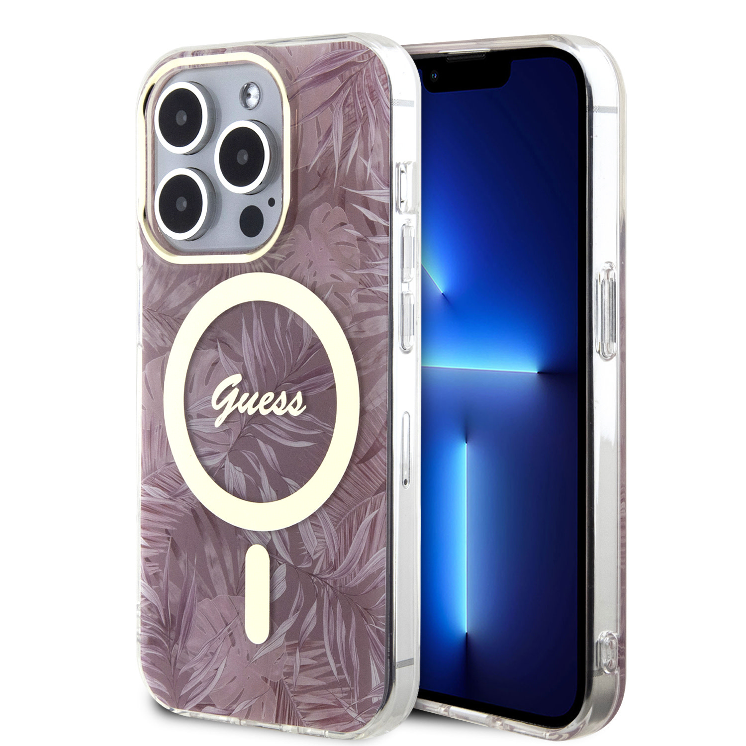 GUESS iPhone 15 Pro hoesje - Magsafe - Jungle Pattern - Roze - detail 1