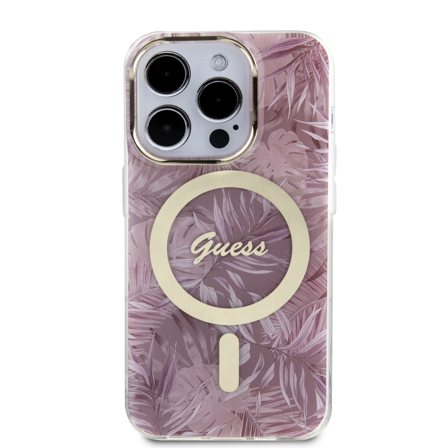 GUESS iPhone 15 Pro hoesje - Magsafe - Jungle Pattern - Roze - detail 4