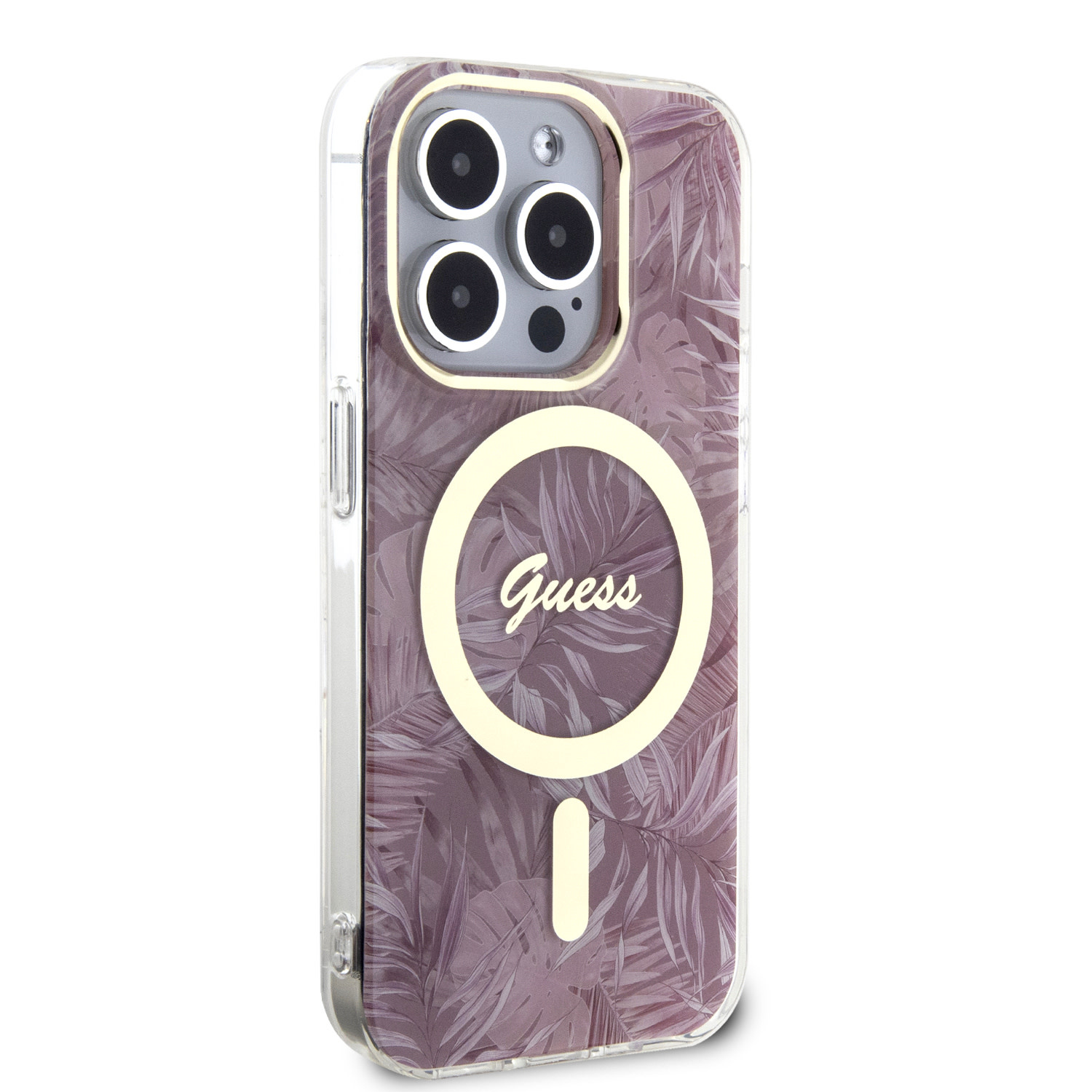 GUESS iPhone 15 Pro hoesje - Magsafe - Jungle Pattern - Roze - detail 2
