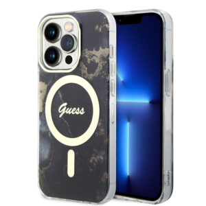 GUESS iPhone 15 Pro hoesje - Magsafe - Marble Pattern - Zwart - productfoto