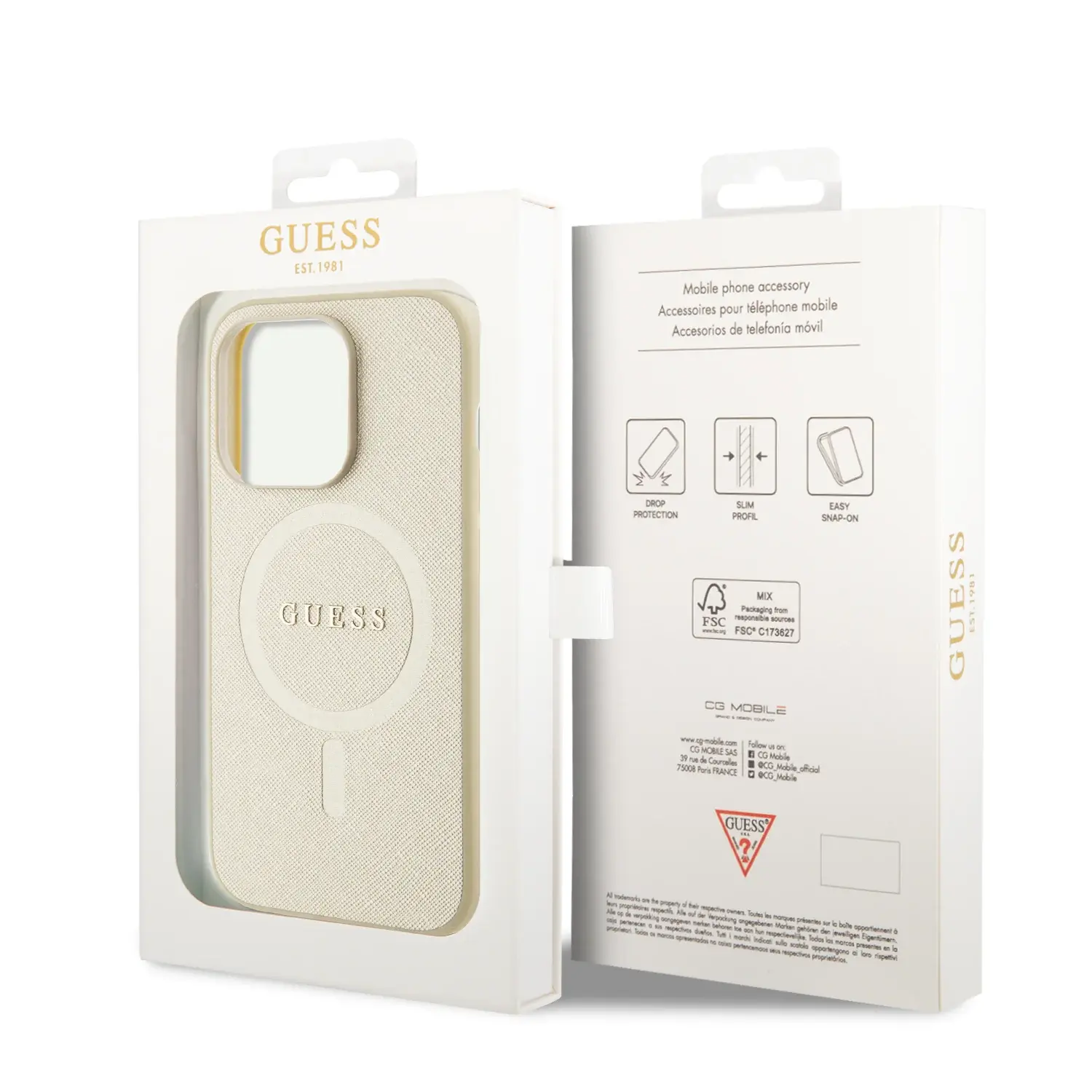 GUESS iPhone 15 Pro hoesje Saffiano - Beige - detail 1