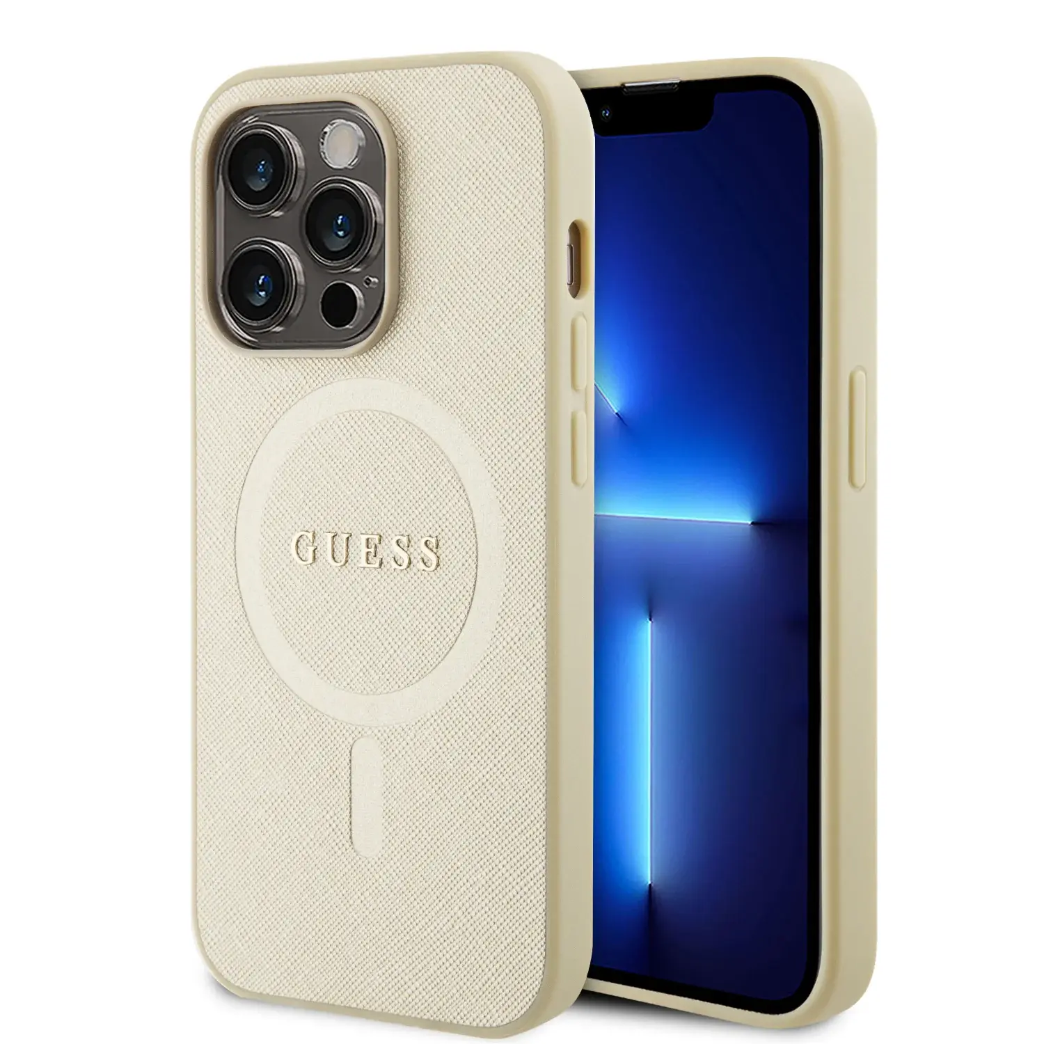 GUESS iPhone 15 Pro hoesje Saffiano - Beige - productfoto