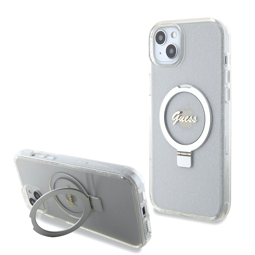 GUESS iPhone 15 Plus & 14 Plus hoesje Magsafe script logo - Transparant - productfoto