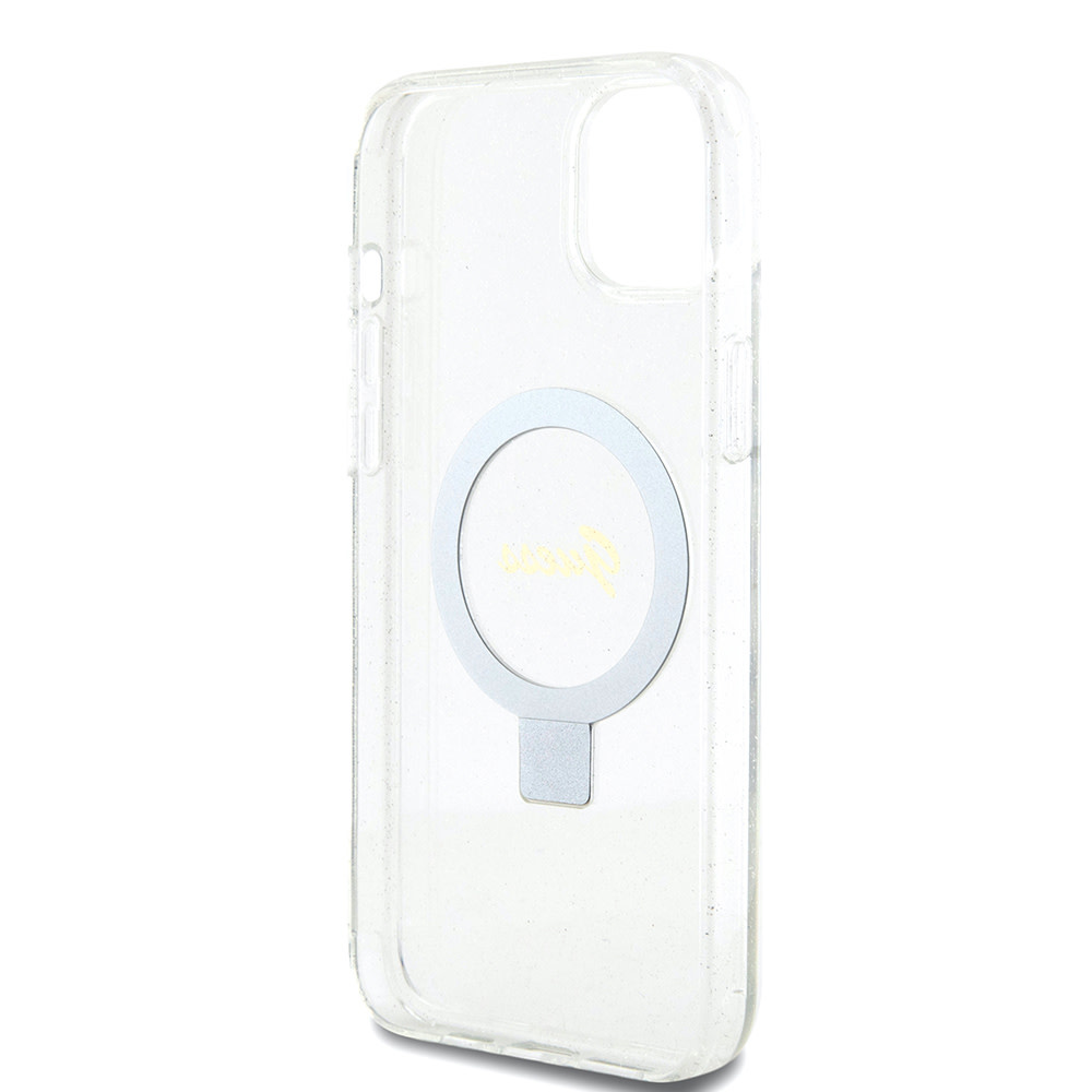 GUESS iPhone 15 Plus & 14 Plus hoesje Magsafe script logo - Transparant - detail 6
