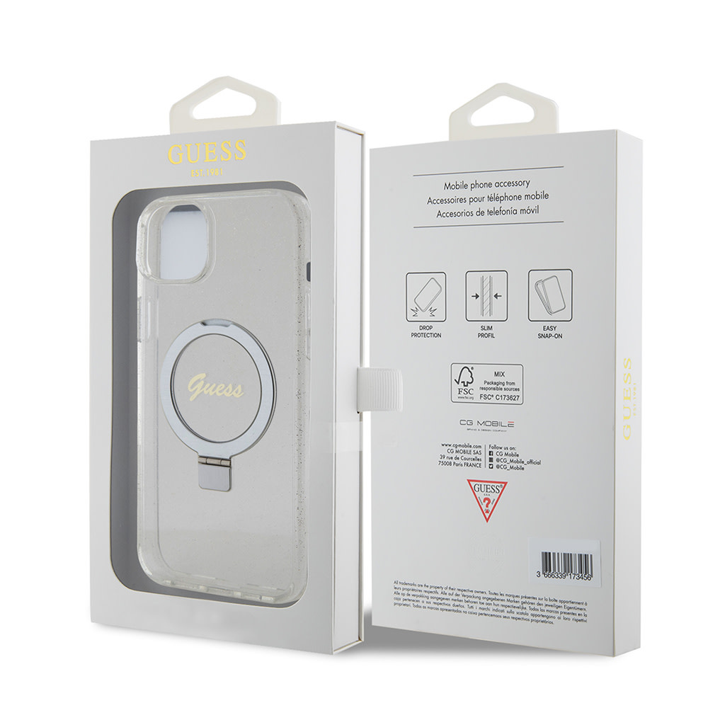 GUESS iPhone 15 Plus & 14 Plus hoesje Magsafe script logo - Transparant - detail 7