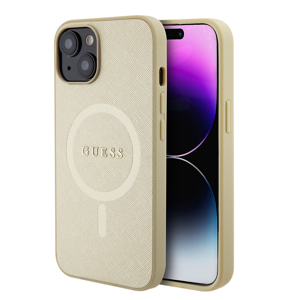 GUESS iPhone 15 Plus hoesje Saffiano - Beige - productfoto