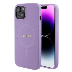 GUESS iPhone 15 Plus hoesje Saffiano - Paars - productfoto