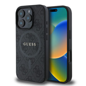 GUESS iPhone 16 Pro hoesje Magsafe PU 4G ring - Zwart - productfoto
