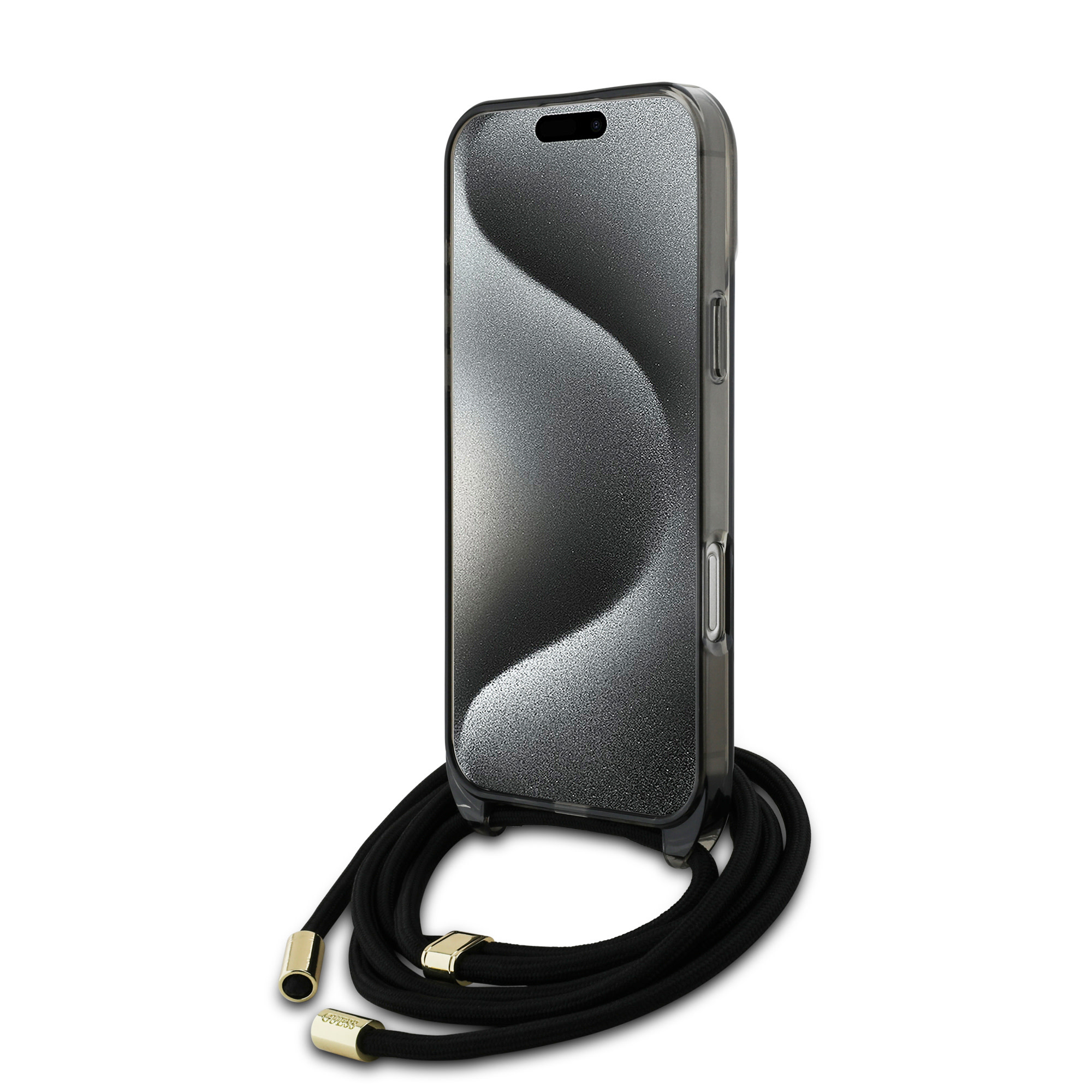 GUESS iPhone 16 Pro hoesje Magsafe IML crossbody cord script - Zwart - detail 3