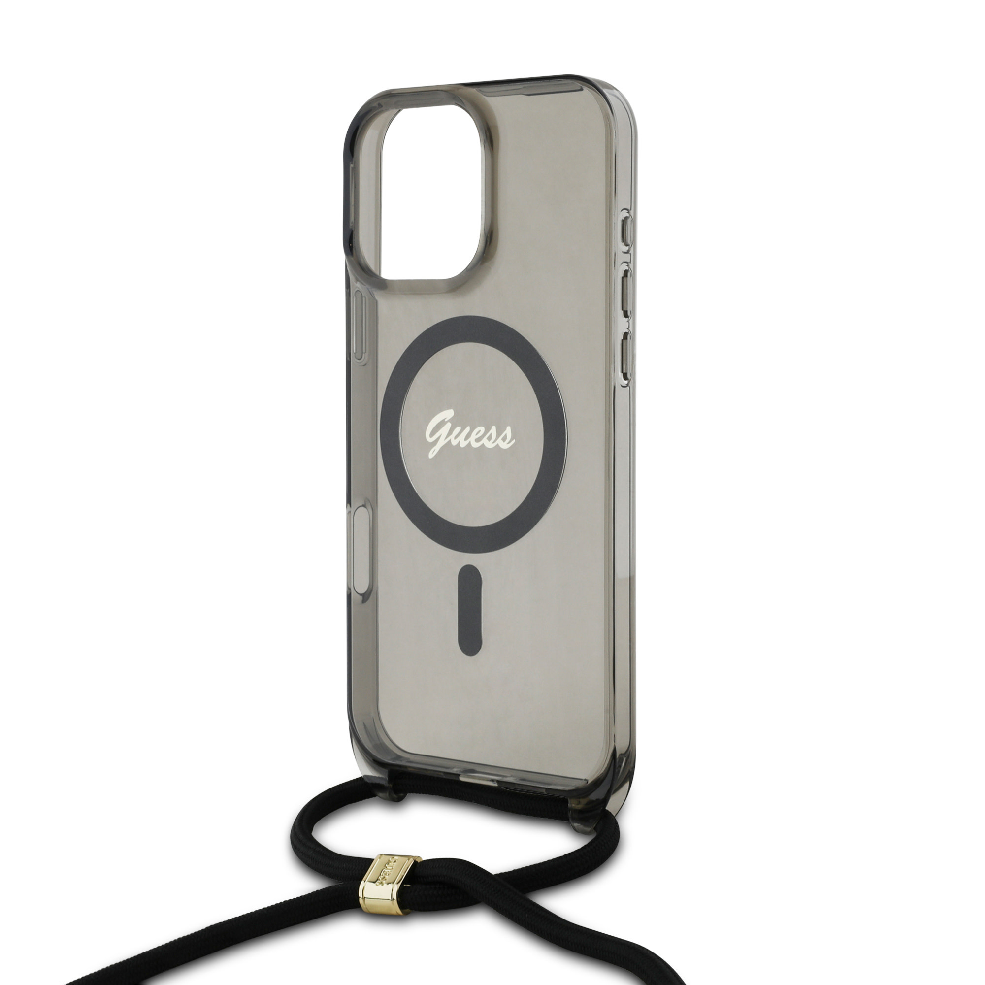 GUESS iPhone 16 Pro hoesje Magsafe IML crossbody cord script - Zwart - detail 4