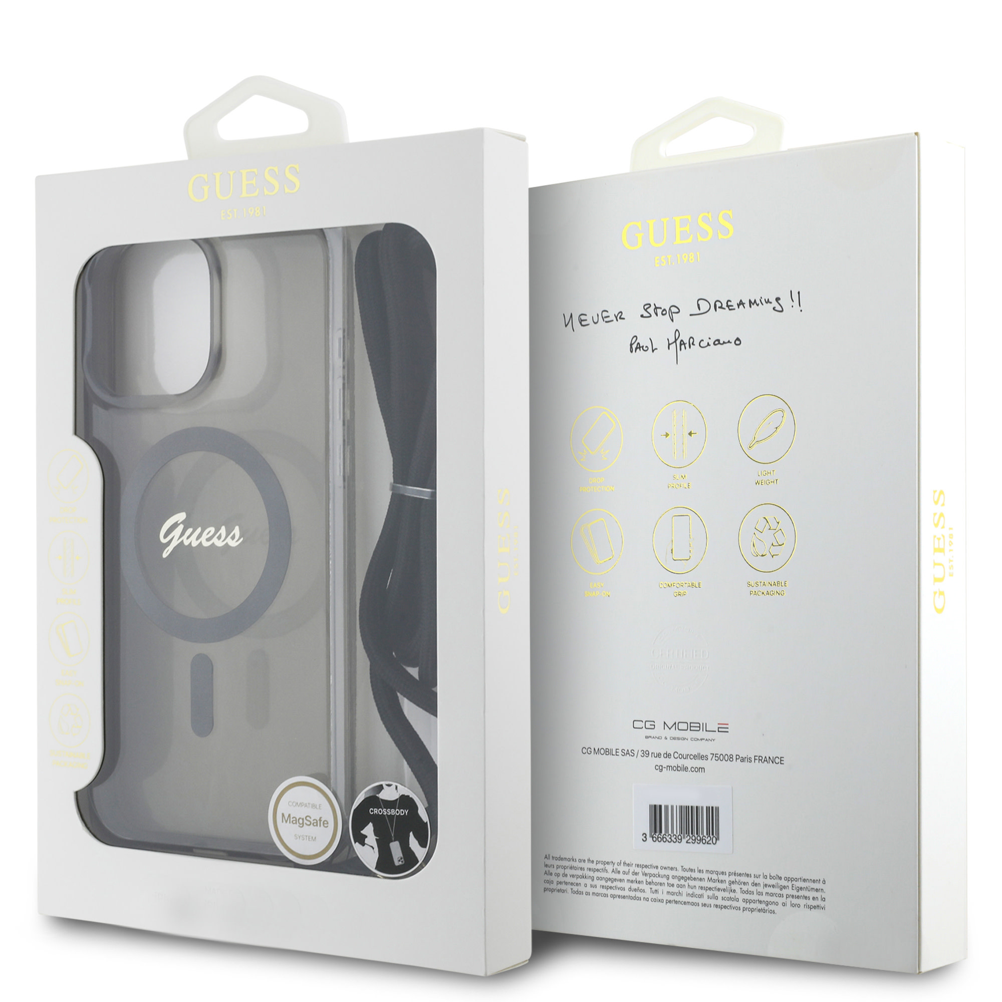GUESS iPhone 16 Pro hoesje Magsafe IML crossbody cord script - Zwart - detail 6