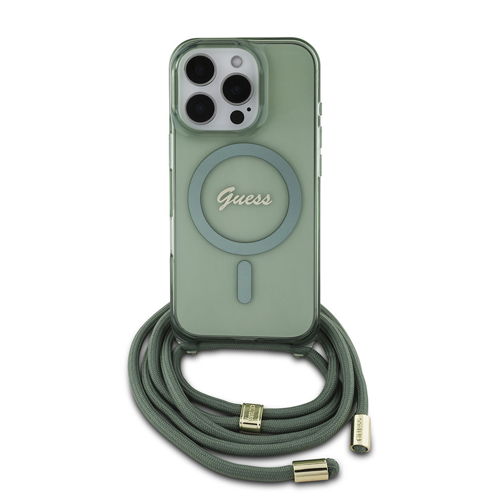 GUESS iPhone 16 Pro hoesje Magsafe IML crossbody cord - Groen - detail 1