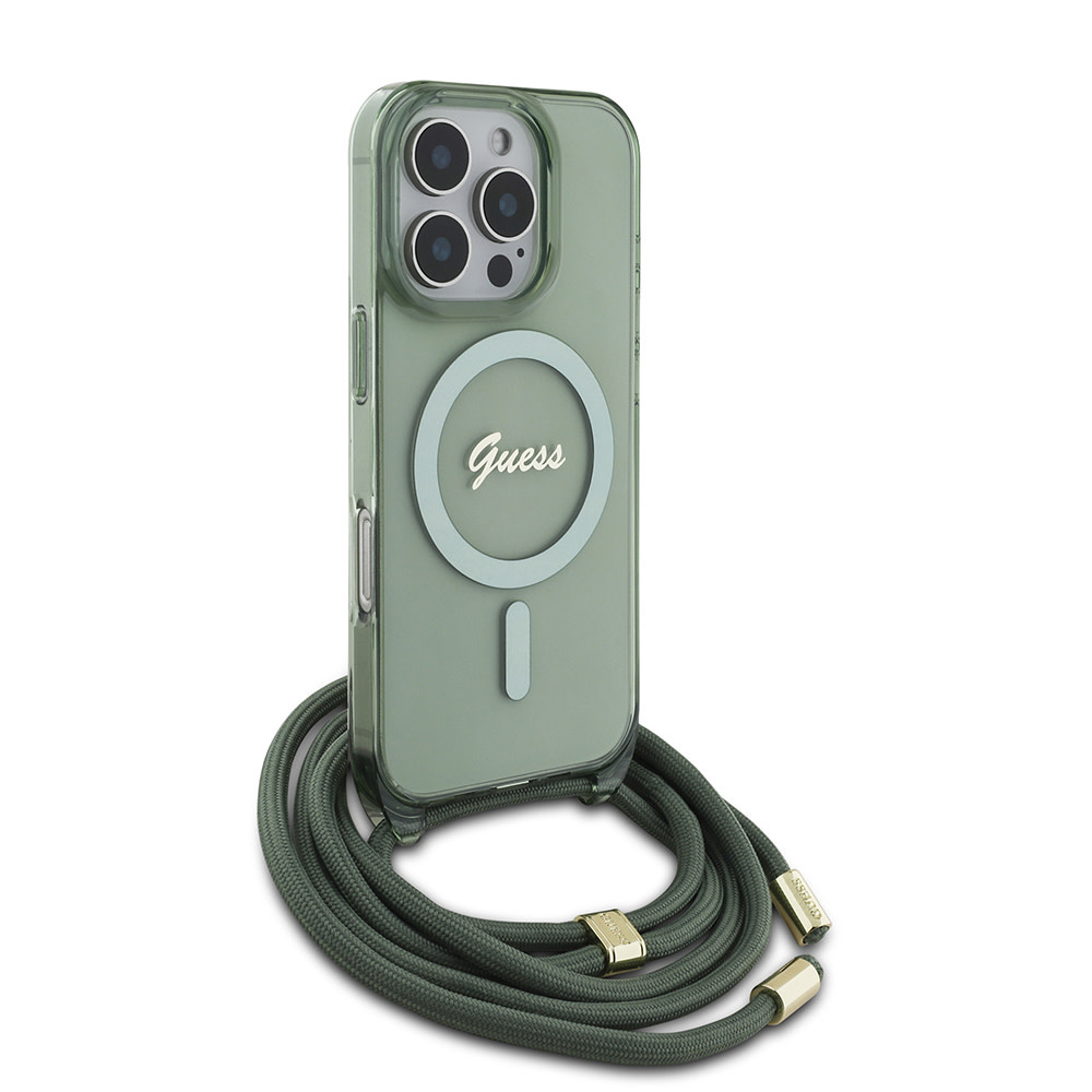 GUESS iPhone 16 Pro hoesje Magsafe IML crossbody cord - Groen - detail 2