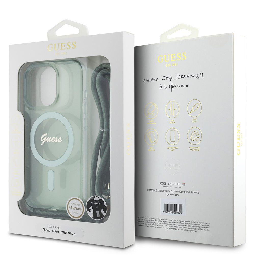 GUESS iPhone 16 Pro hoesje Magsafe IML crossbody cord - Groen - detail 6