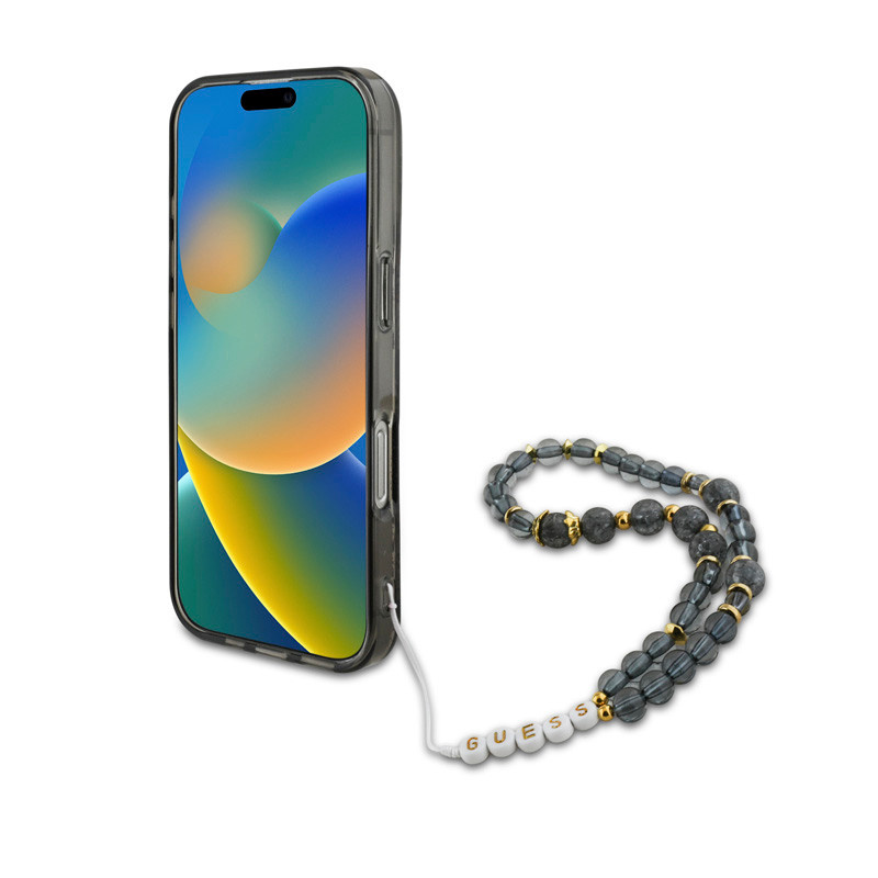 GUESS iPhone 16 Pro hoesje Magsafe IML Flowers with pearl strap - Zwart - detail 5
