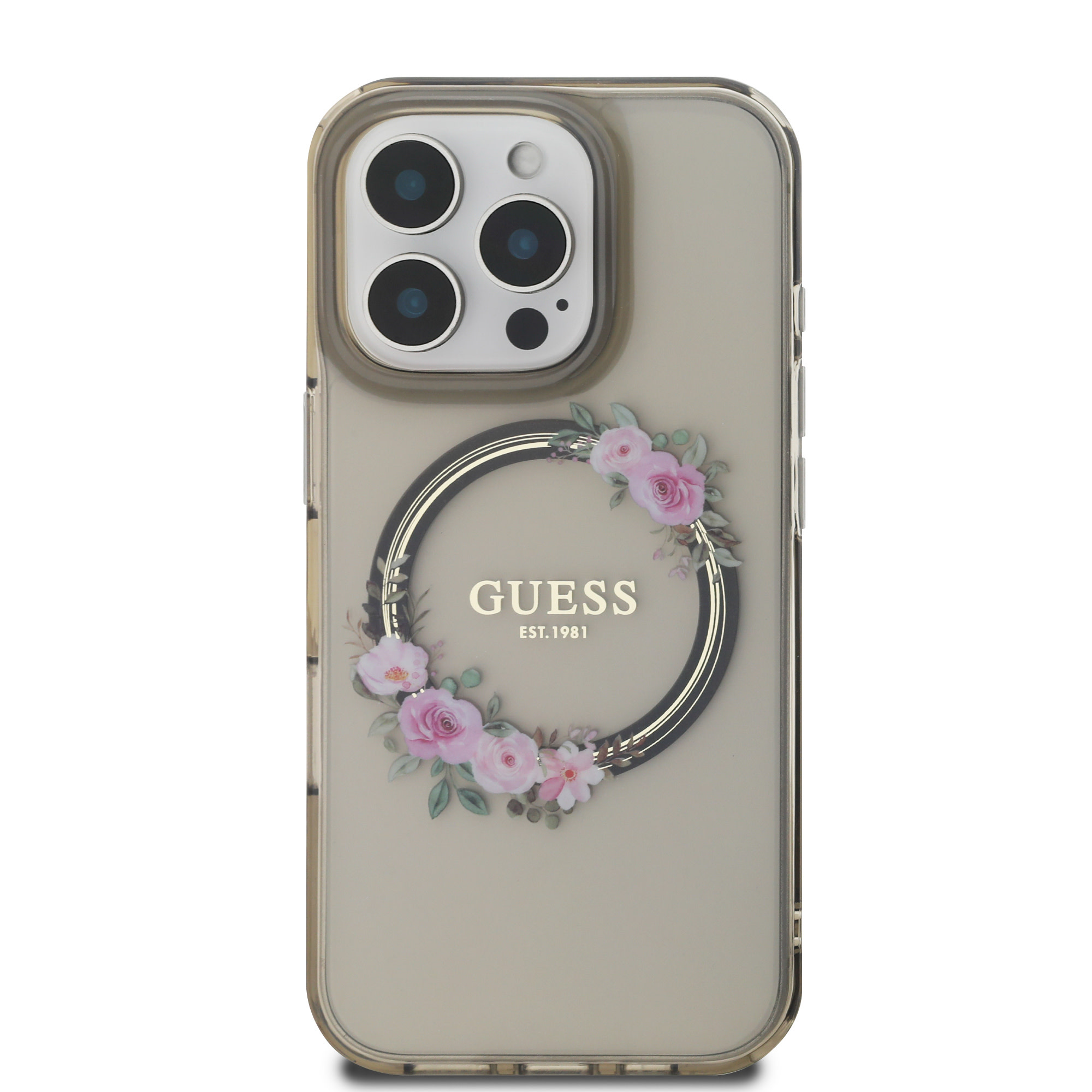 GUESS iPhone 16 Pro hoesje Magsafe IML flowers wreath - Zwart - detail 2