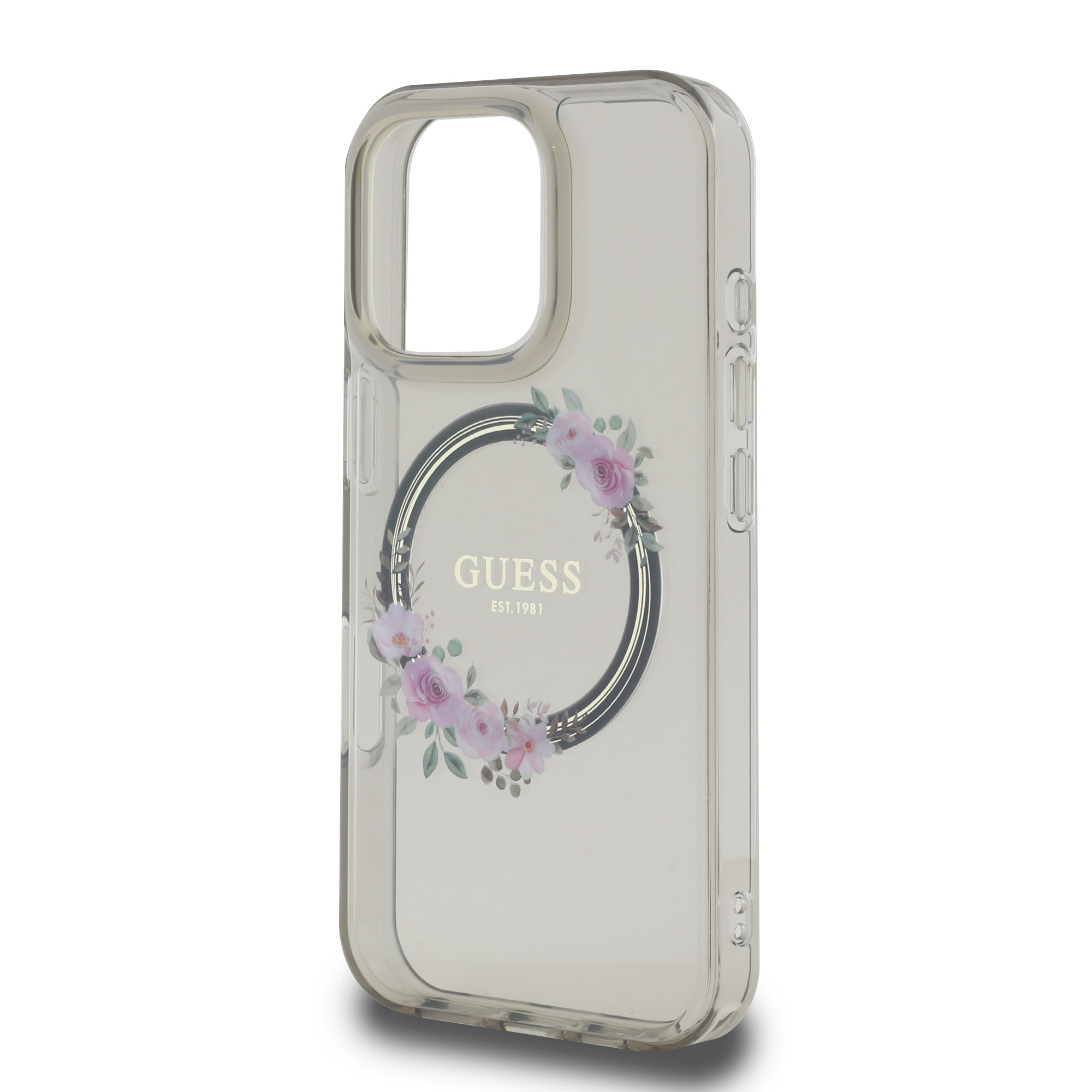 GUESS iPhone 16 Pro hoesje Magsafe IML flowers wreath - Zwart - detail 5