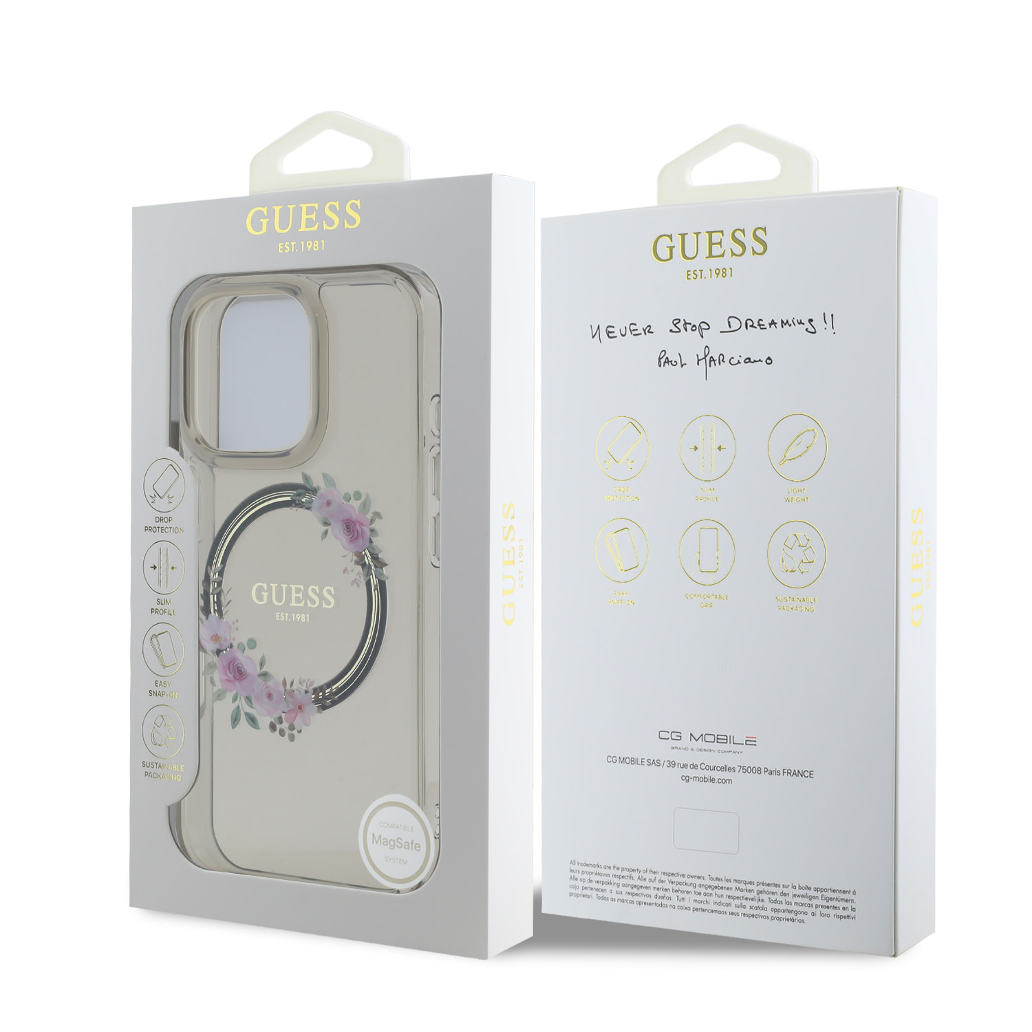 GUESS iPhone 16 Pro hoesje Magsafe IML flowers wreath - Zwart - detail 7