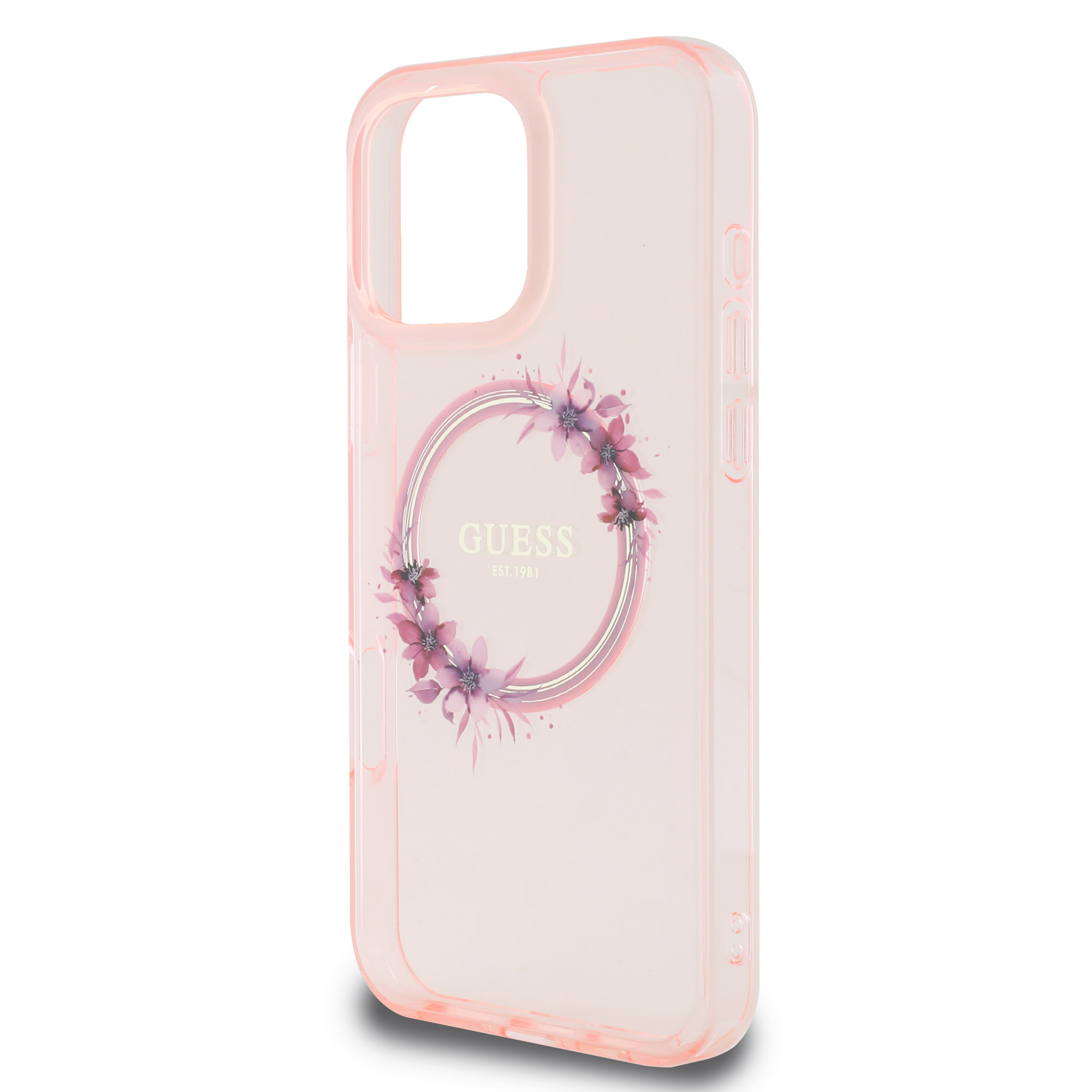 GUESS iPhone 16 Pro hoesje Magsafe IML flowers wreath - Roze - detail 5
