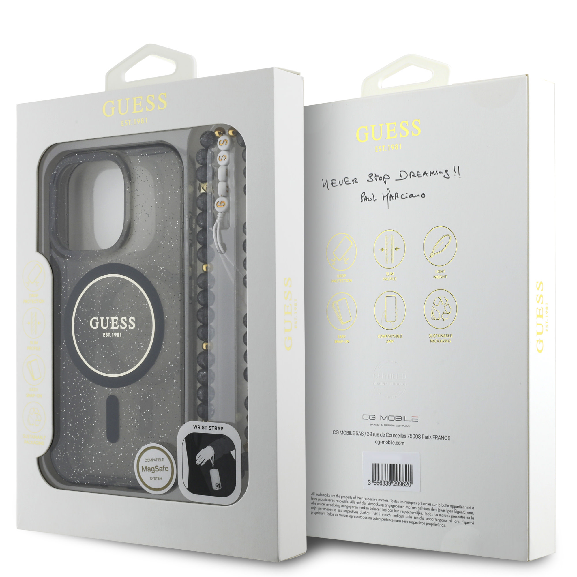 GUESS iPhone 16 Pro Max hoesje Magsafe ML Glitter with pearl strap - Zwart - detail 6