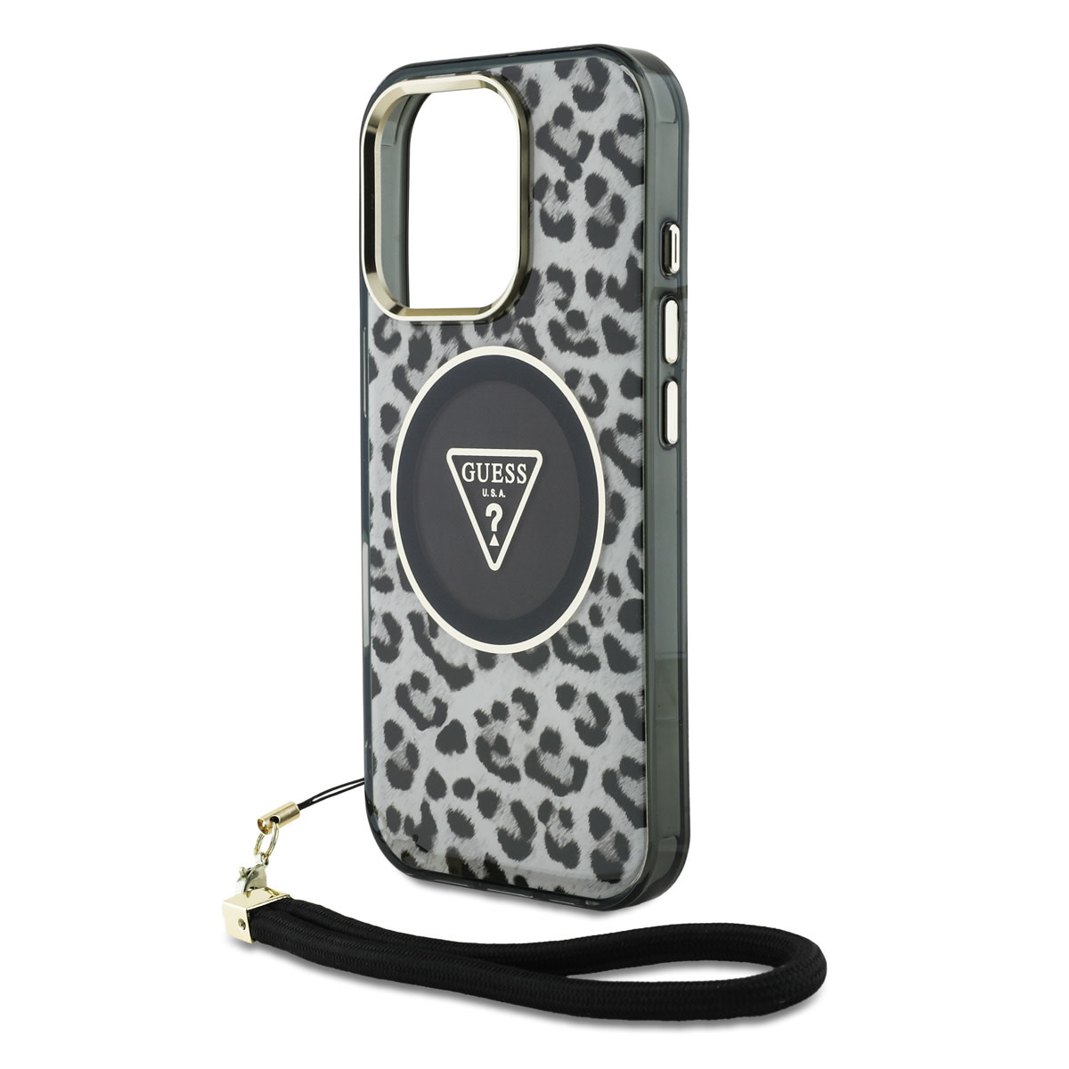 GUESS iPhone 16 Pro hoesje - Magsafe - Leopard print with Nylon strap - Zwart - detail 3