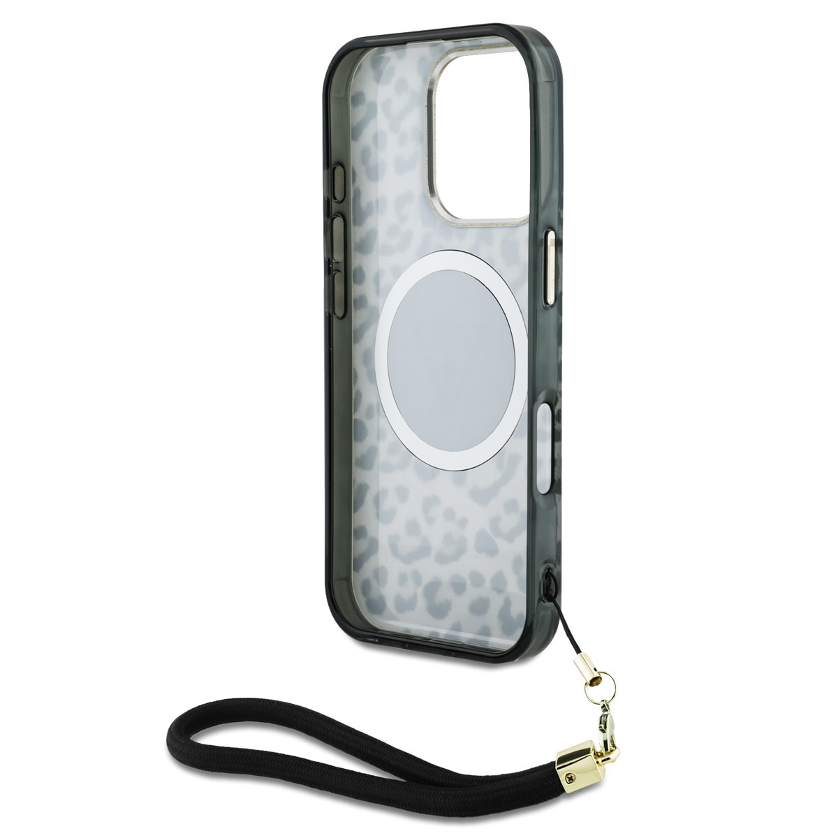 GUESS iPhone 16 Pro hoesje - Magsafe - Leopard print with Nylon strap - Zwart - detail 4