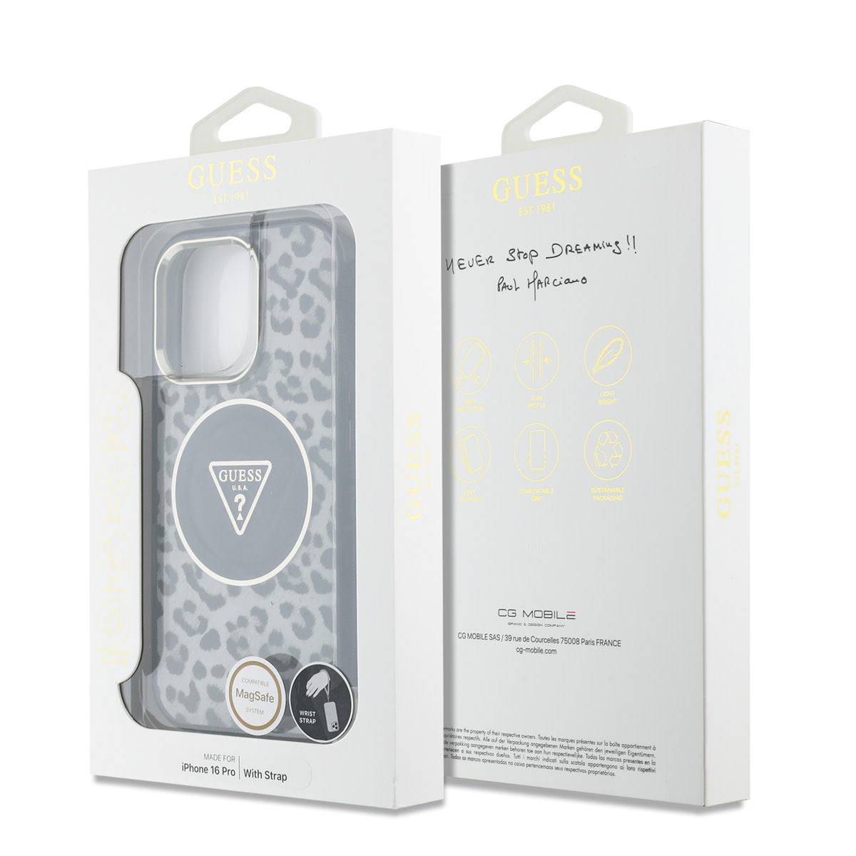 GUESS iPhone 16 Pro hoesje - Magsafe - Leopard print with Nylon strap - Zwart - detail 6