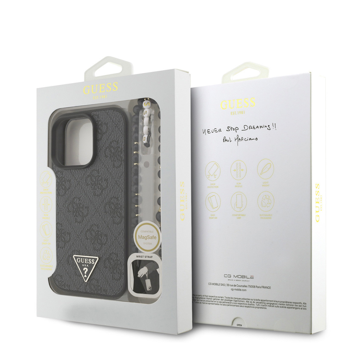 GUESS iPhone 16 Pro hoesje - MagSafe - 4G Triangle Logo With Strap - Zwart - detail 7