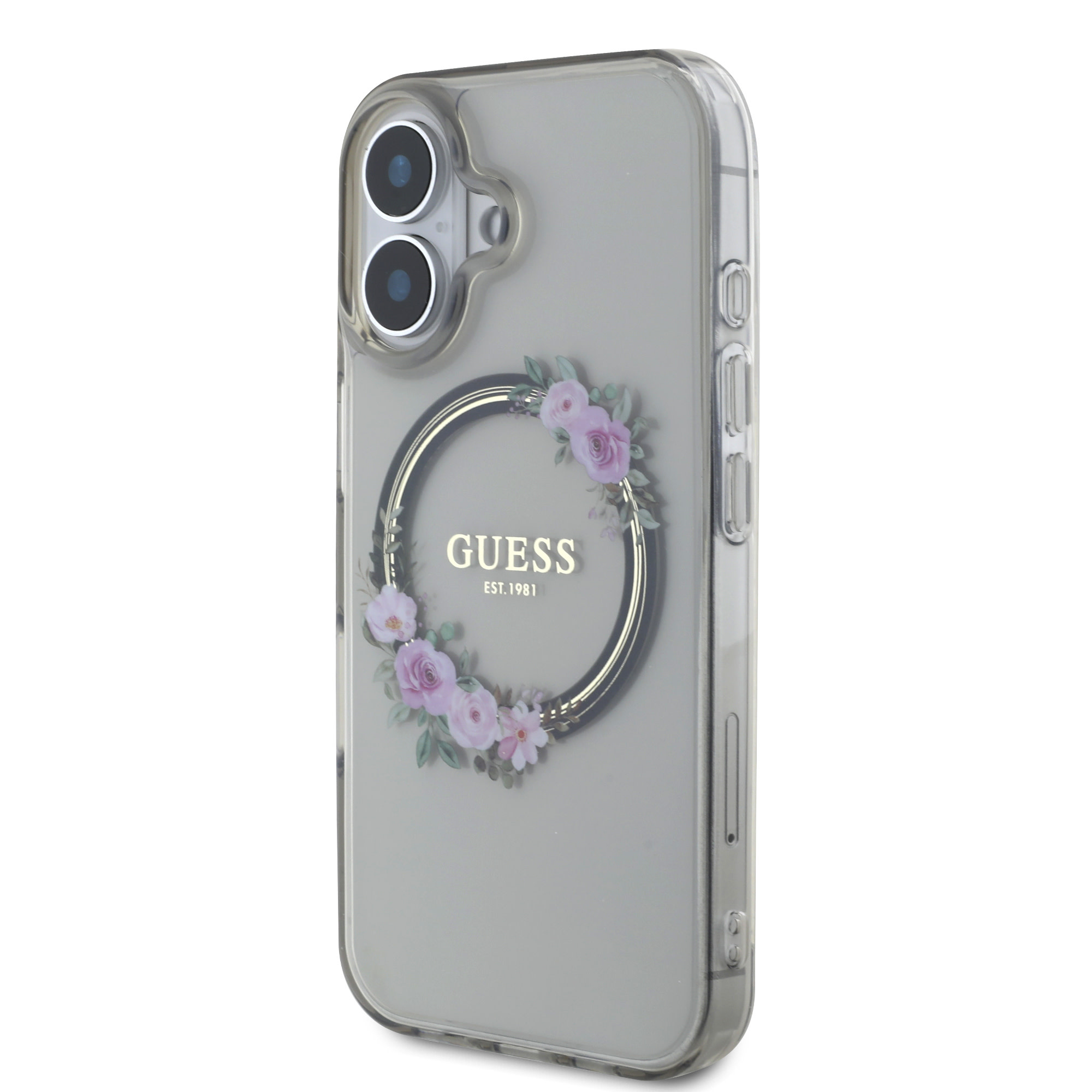 GUESS iPhone 16 hoesje Magsafe IML flowers wreath - Zwart - detail 1