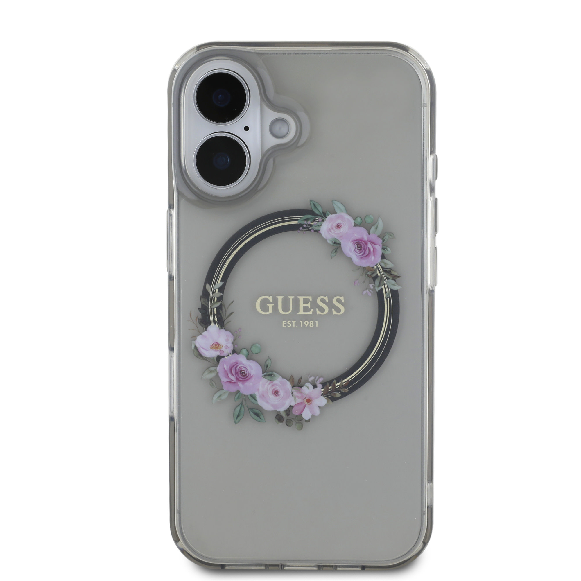 GUESS iPhone 16 hoesje Magsafe IML flowers wreath - Zwart - detail 2