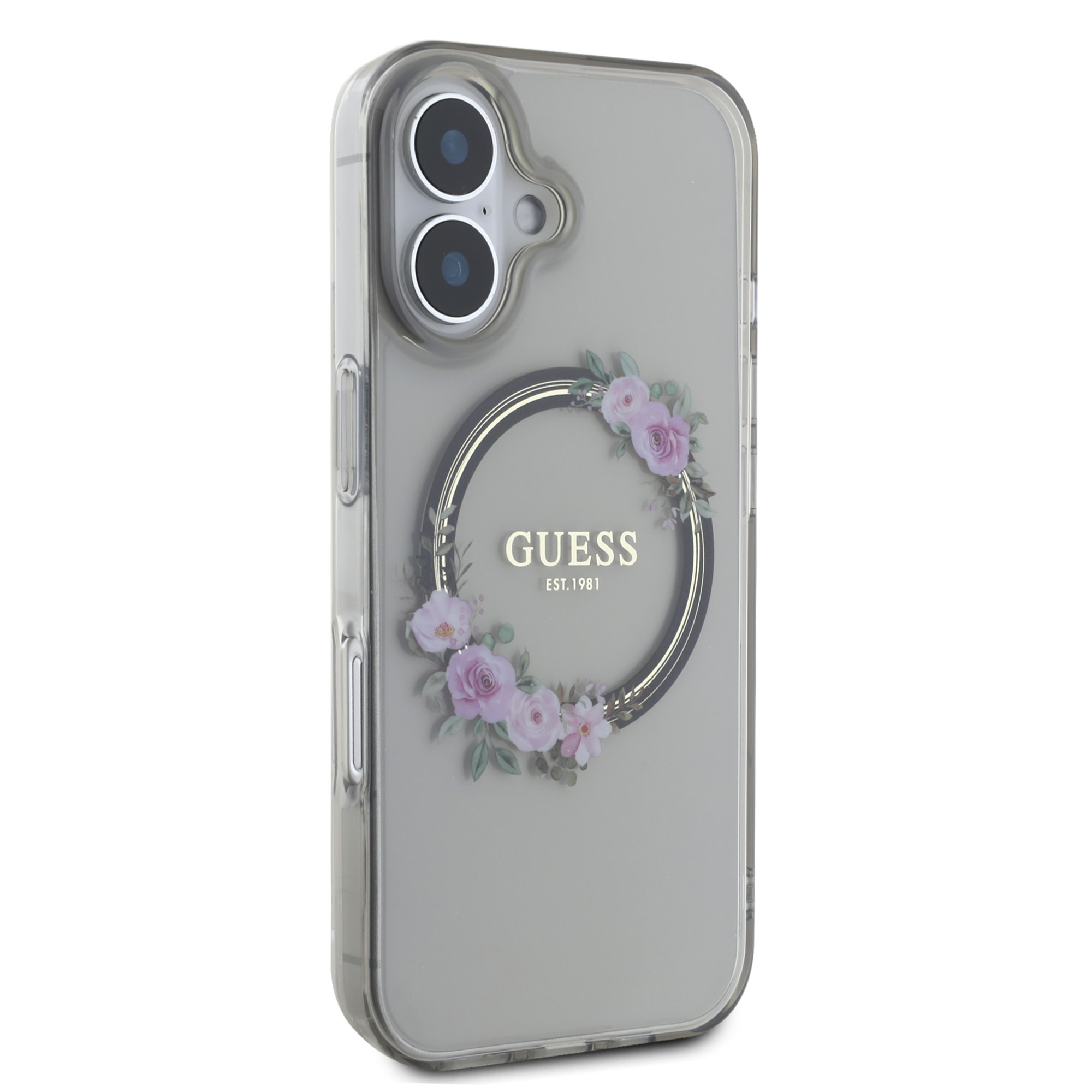 GUESS iPhone 16 hoesje Magsafe IML flowers wreath - Zwart - detail 3