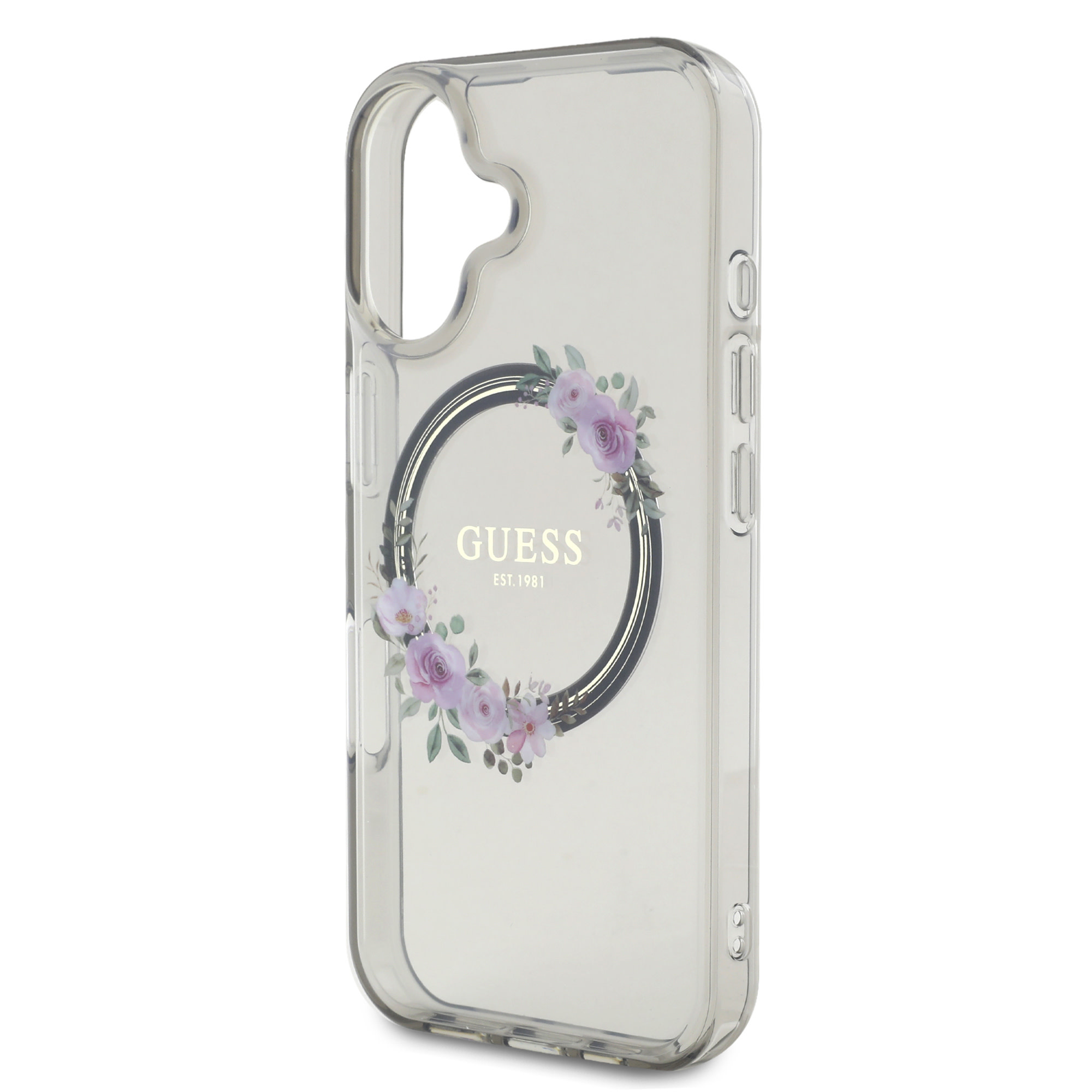 GUESS iPhone 16 hoesje Magsafe IML flowers wreath - Zwart - detail 5