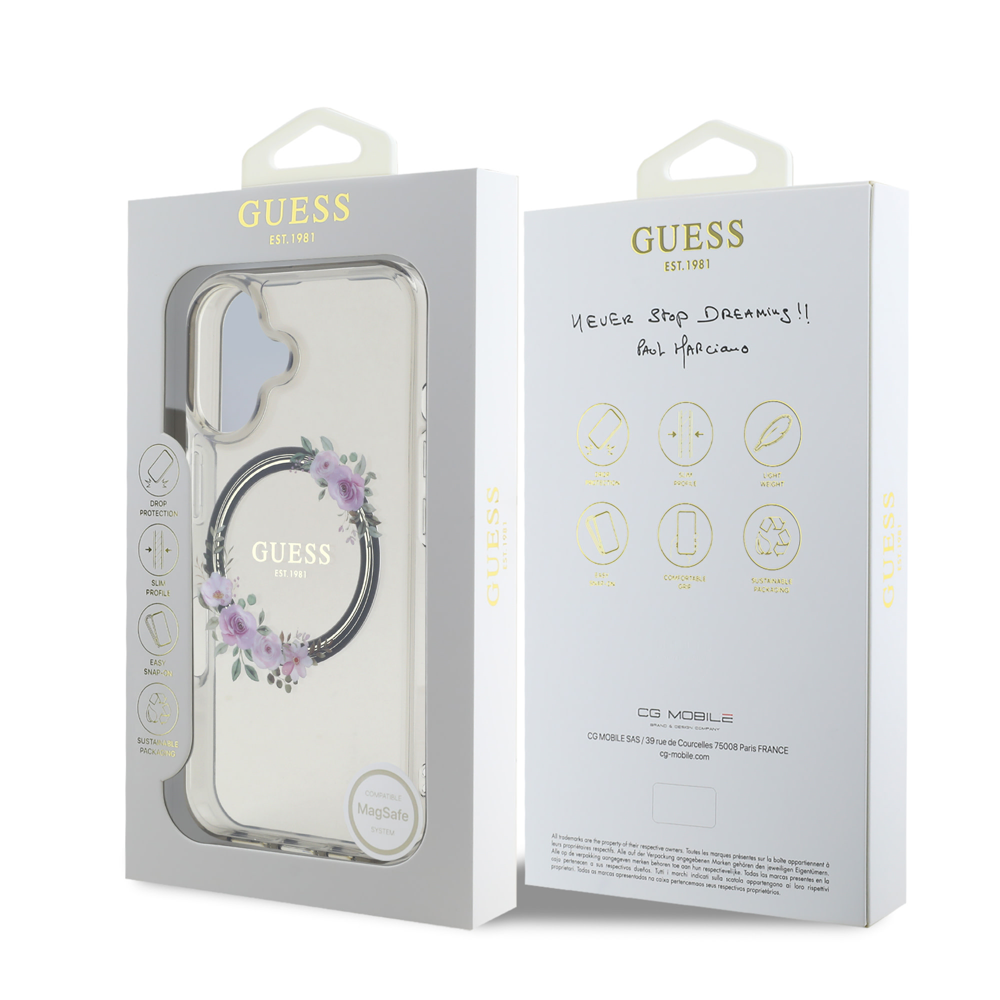 GUESS iPhone 16 hoesje Magsafe IML flowers wreath - Zwart - detail 7