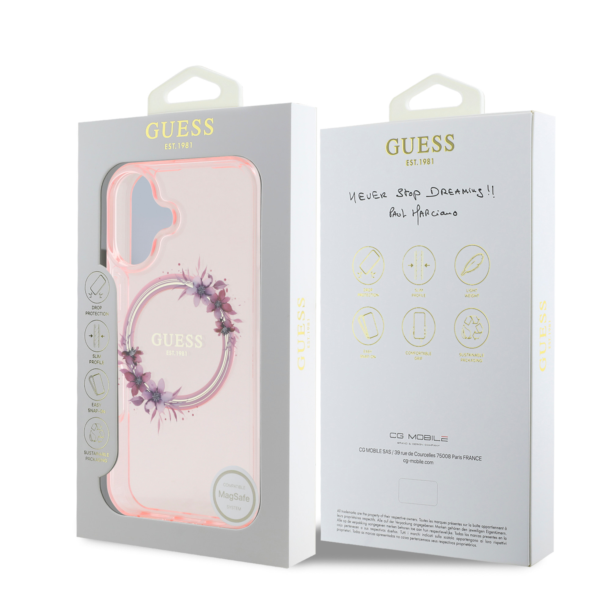 GUESS iPhone 16 hoesje Magsafe IML Flowers - Roze - detail 5