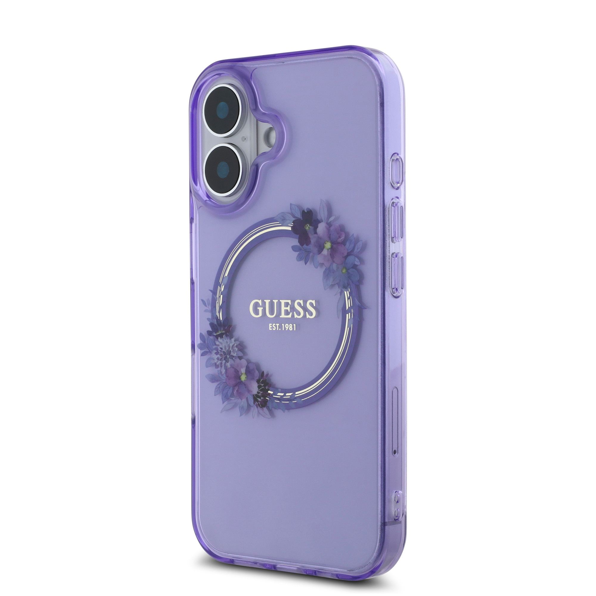 GUESS iPhone 16 hoesje Magsafe IML Flowers - Paars - detail 1
