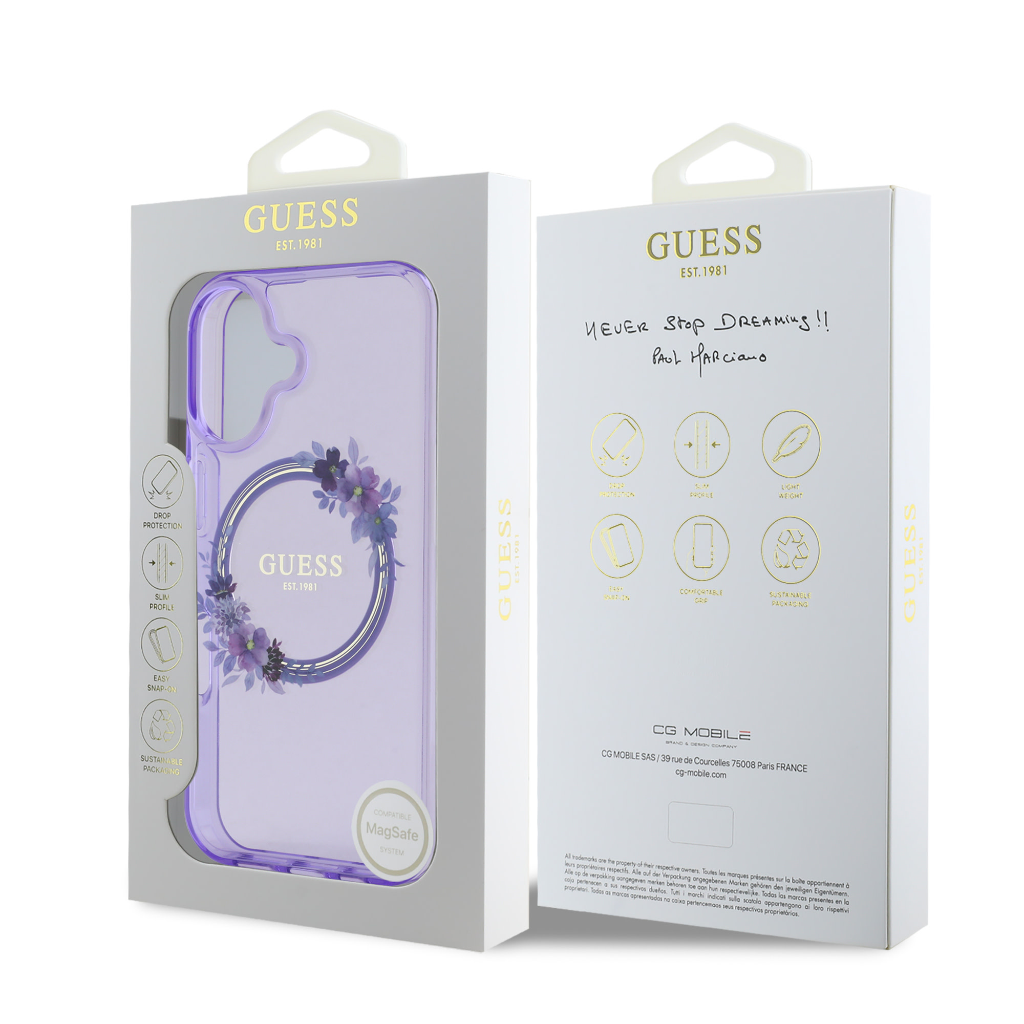GUESS iPhone 16 hoesje Magsafe IML Flowers - Paars - detail 5
