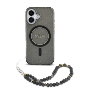 GUESS iPhone 16 Pro Max hoesje Magsafe ML Glitter with pearl strap - Zwart - productfoto
