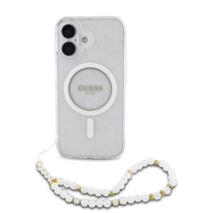 GUESS iPhone 16 Pro Max hoesje Magsafe ML Glitter with pearl strap - Transparant - productfoto