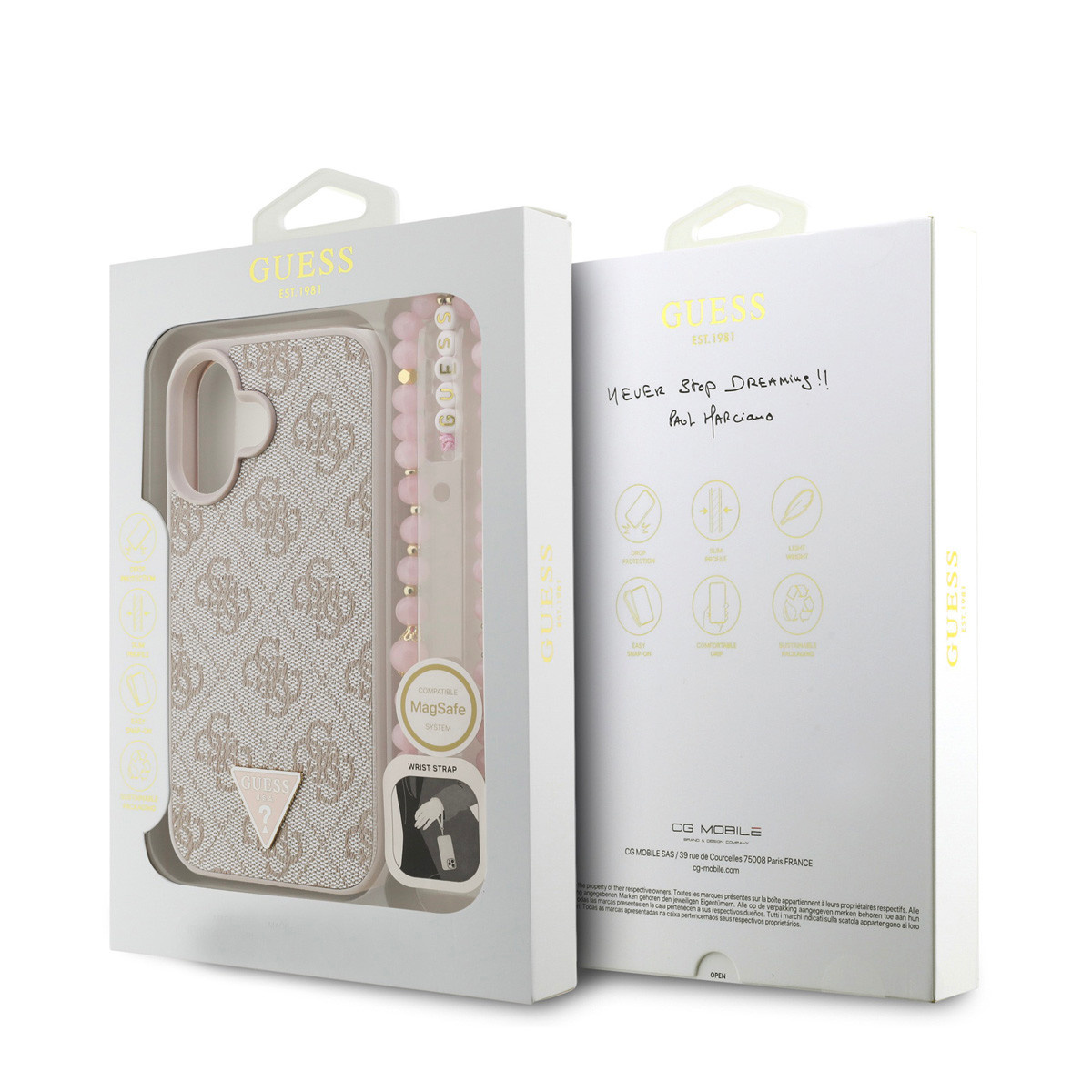 GUESS iPhone 16 hoesje - MagSafe - 4G Triangle Logo With Strap - Roze - detail 7