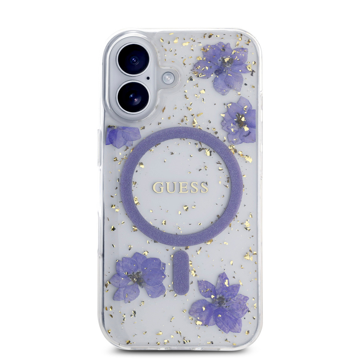 GUESS iPhone 16 hoesje - Magsafe - Resin Flowers Design - Paars - detail 2