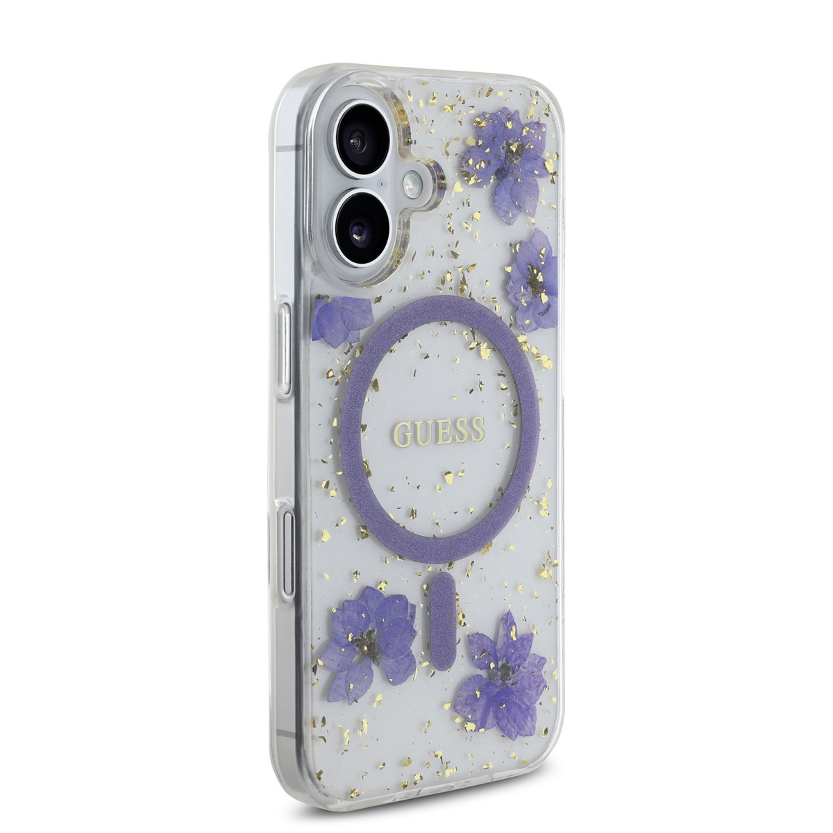 GUESS iPhone 16 hoesje - Magsafe - Resin Flowers Design - Paars - detail 3